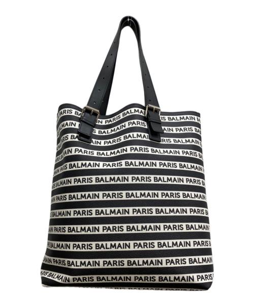 BALMAIN（バルマン）BALMAIN (バルマン) ロゴレザートートバッグ ブラック×ホワイトの古着・服飾アイテム