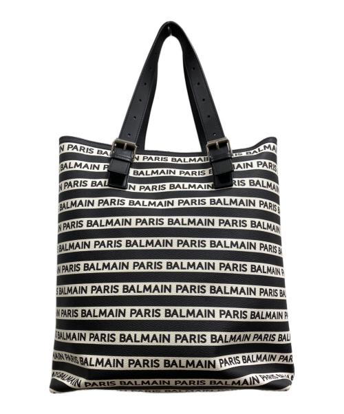 BALMAIN（バルマン）BALMAIN (バルマン) ロゴレザートートバッグ ブラック×ホワイトの古着・服飾アイテム