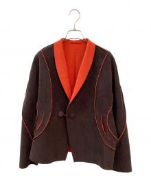 ISSEY MIYAKE（イッセイミヤケ）の古着「スウェード調カーブ切替リバーシブルショートコート」｜ブラウン×レッド