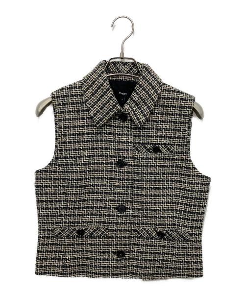 theory（セオリー）theory (セオリー) STRIPE TWEED VEST ブラック×ベージュ サイズ:2の古着・服飾アイテム