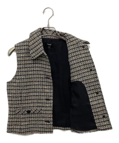theory（セオリー）theory (セオリー) STRIPE TWEED VEST ブラック×ベージュ サイズ:2の古着・服飾アイテム