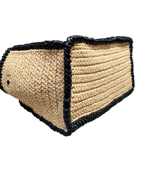 Valextra（ヴァレクストラ）Valextra (ヴァレクストラ) バケットバッグ マイクロ ラフィア ナチュラル×ブラックの古着・服飾アイテム