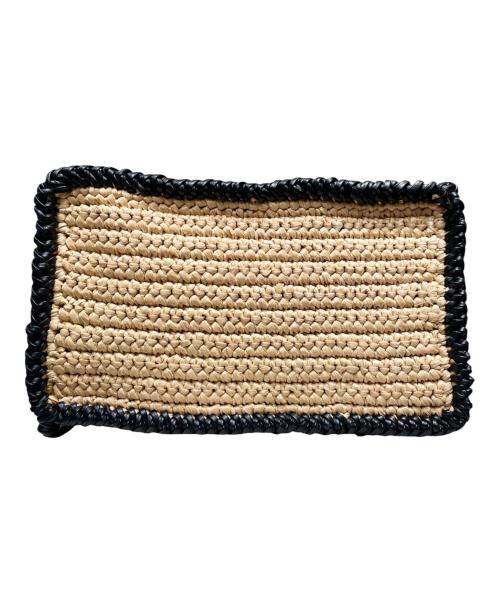 Valextra（ヴァレクストラ）Valextra (ヴァレクストラ) バケットバッグ マイクロ ラフィア ナチュラル×ブラックの古着・服飾アイテム