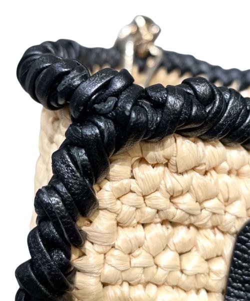 Valextra（ヴァレクストラ）Valextra (ヴァレクストラ) バケットバッグ マイクロ ラフィア ナチュラル×ブラックの古着・服飾アイテム