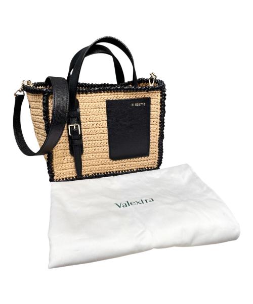 Valextra（ヴァレクストラ）Valextra (ヴァレクストラ) バケットバッグ マイクロ ラフィア ナチュラル×ブラックの古着・服飾アイテム