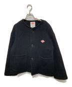 DANTONダントン）の古着「ライトパイル ウールモッサ カラーレス ジャケット/COLLARLESS JACKET」｜ブラック