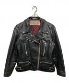 WOLF LEATHERSウルフレザー）の古着「70s レザーライダースジャケット」｜ブラック