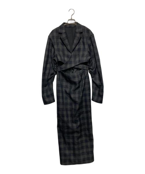 Ameri（アメリ）AMERI (アメリ) WAIST CROSS CHECK DRESS／ウエストクロスチェックドレス ネイビー サイズ:Sの古着・服飾アイテム