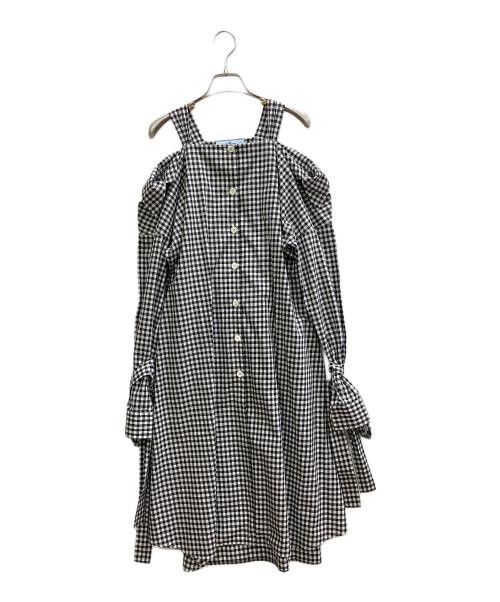 PRADA（プラダ）PRADA (プラダ) ギンガムチェックオフショルダーワンピース ブラック×ホワイト サイズ:36の古着・服飾アイテム