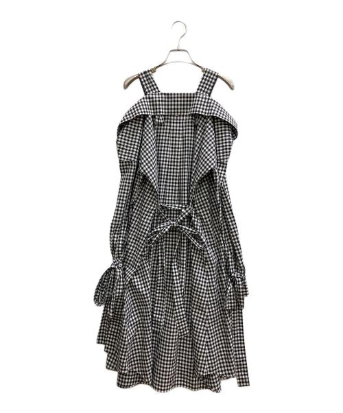 PRADA（プラダ）PRADA (プラダ) ギンガムチェックオフショルダーワンピース ブラック×ホワイト サイズ:36の古着・服飾アイテム