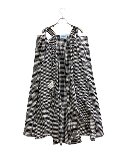 PRADA（プラダ）PRADA (プラダ) ギンガムチェックオフショルダーワンピース ブラック×ホワイト サイズ:36の古着・服飾アイテム