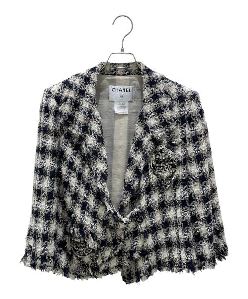 CHANEL（シャネル）CHANEL (シャネル) COCO ツイードジャケット ネイビー×ホワイト サイズ:38の古着・服飾アイテム