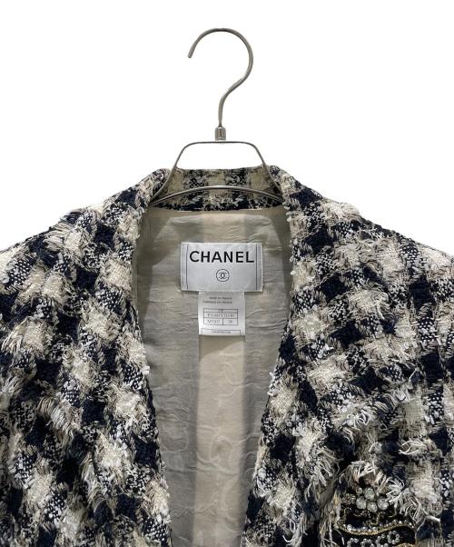 CHANEL（シャネル）CHANEL (シャネル) COCO ツイードジャケット ネイビー×ホワイト サイズ:38の古着・服飾アイテム