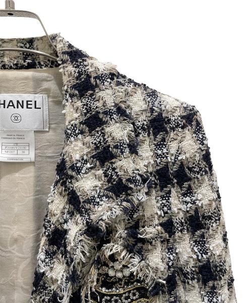 CHANEL（シャネル）CHANEL (シャネル) COCO ツイードジャケット ネイビー×ホワイト サイズ:38の古着・服飾アイテム