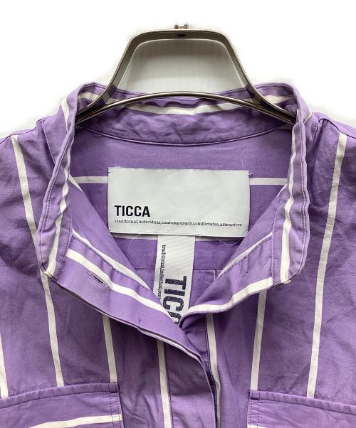 ticca（ティッカ）ticca (ティッカ) スタンドカラーストライプシャツワンピース パープル サイズ:Fの古着・服飾アイテム