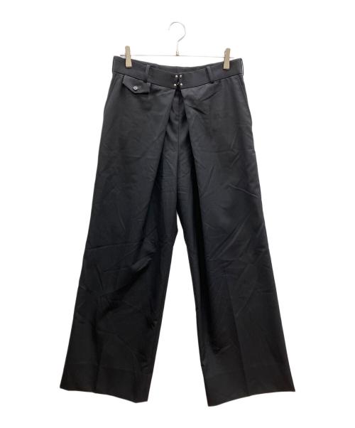 JOHN LAWRENCE SULLIVAN（ジョン ローレンス サリバン）JOHN LAWRENCE SULLIVAN (ジョン ローレンス サリバン) WOOL GABARDINE FOLDED WIDE TROUSERS ブラック サイズ:46の古着・服飾アイテム