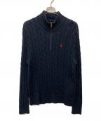 POLO RALPH LAURENポロ・ラルフローレン）の古着「ケーブルニット コットン クォータージップ セーター」｜ネイビー
