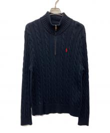POLO RALPH LAUREN（ポロ・ラルフローレン）の古着「ケーブルニット コットン クォータージップ セーター」｜ネイビー