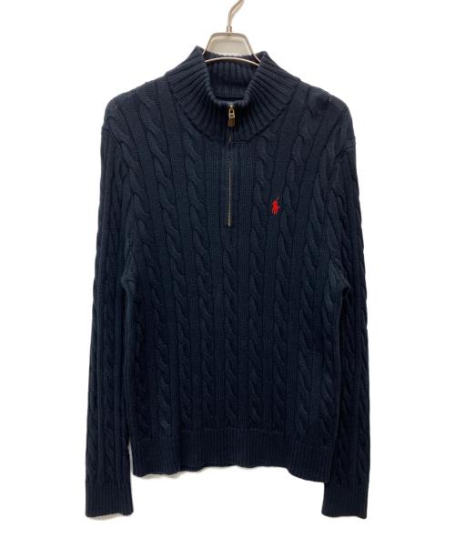 POLO RALPH LAUREN（ポロ・ラルフローレン）POLO RALPH LAUREN (ポロ・ラルフローレン) ケーブルニット コットン クォータージップ セーター ネイビー サイズ:Mの古着・服飾アイテム