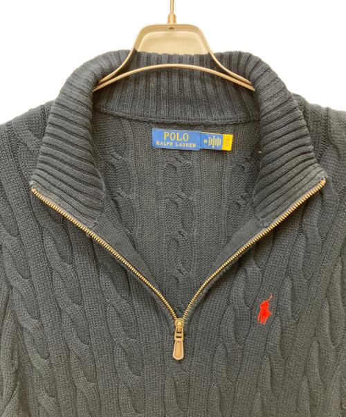 POLO RALPH LAUREN（ポロ・ラルフローレン）POLO RALPH LAUREN (ポロ・ラルフローレン) ケーブルニット コットン クォータージップ セーター ネイビー サイズ:Mの古着・服飾アイテム