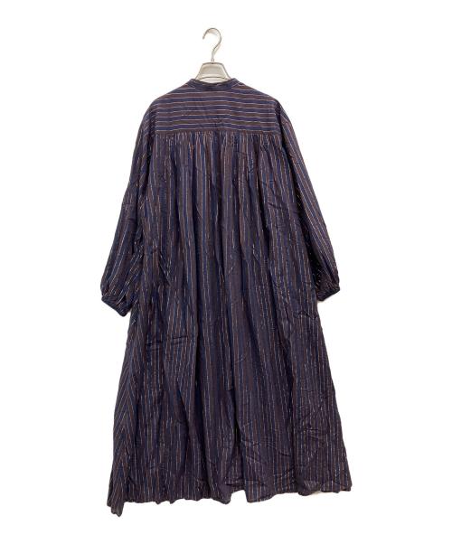 Spick and Span（スピック＆スパン）Spick and Span (スピック＆スパン) HYU ストライプギャザーシャツワンピース ネイビー×ブラウン サイズ:38の古着・服飾アイテム