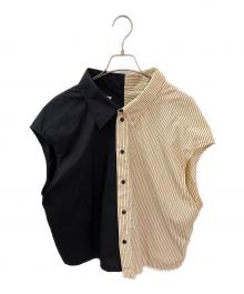 MM6 Maison Margiela（エムエムシックスメゾンマルジェラ）の古着「ハーフストライプノースリーブシャツ」｜ベージュ×ブラック
