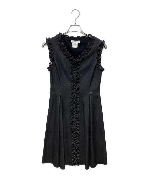 Rene（ルネ）Rene (ルネ) ストレッチフリルN/Sワンピース ブラック サイズ:36の古着・服飾アイテム
