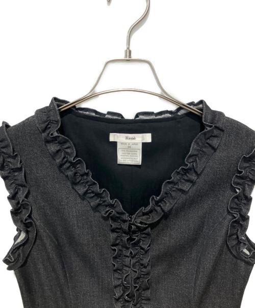 Rene（ルネ）Rene (ルネ) ストレッチフリルN/Sワンピース ブラック サイズ:36の古着・服飾アイテム