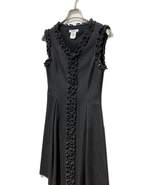 Rene（ルネ）Rene (ルネ) ストレッチフリルN/Sワンピース ブラック サイズ:36の古着・服飾アイテム