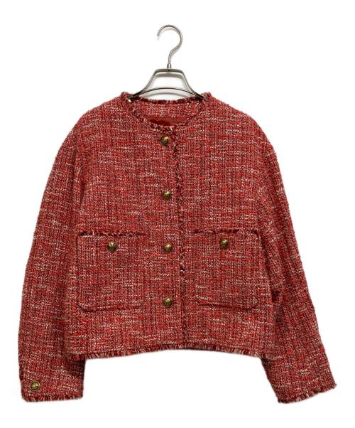 23区（ニジュウサンク）23区 (ニジュウサンク) GIOLICA ボタン ツイード ジャケット レッド サイズ:40の古着・服飾アイテム