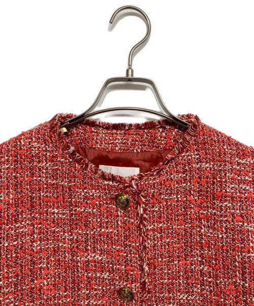 23区（ニジュウサンク）23区 (ニジュウサンク) GIOLICA ボタン ツイード ジャケット レッド サイズ:40の古着・服飾アイテム