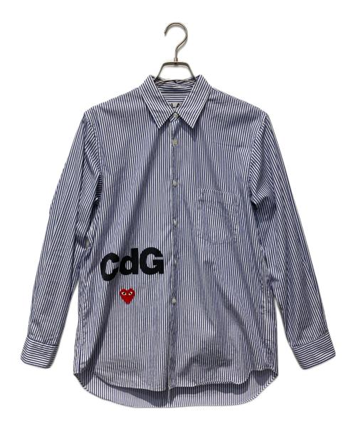 PLAY COMME des GARCONS（プレイコムデギャルソン）PLAY COMME des GARCONS (プレイコムデギャルソン) ストライプシャツ ブルー サイズ:Mの古着・服飾アイテム