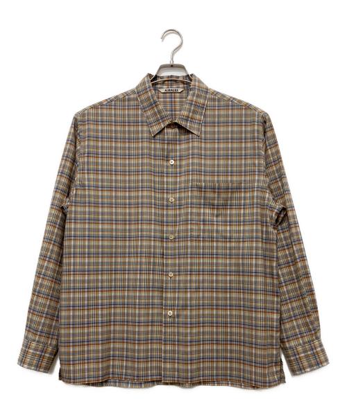AURALEE（オーラリー）AURALEE (オーラリー) WASHABLE SUPER LIGHT WOOL CHECK SHIRTS ブラウン サイズ:3の古着・服飾アイテム