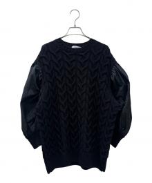 MaxMara（マックスマーラ）の古着「VITTOR タフタスリーブウール  ニットドレス」｜ブラック