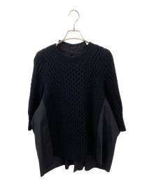 sacai（サカイ）の古着「ドッキング ウール ニット シャツ ブラウス」｜ブラック