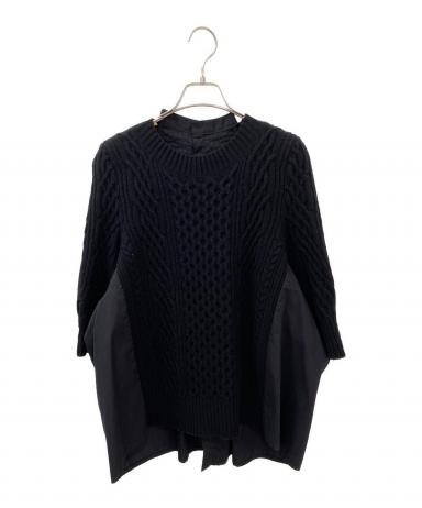 sacai ドッキングニット ブラック 2 総柄 プリーツ ブラウス 中古・古着通販】sacai (サカイ) ドッキング ウール ニット シャツ
