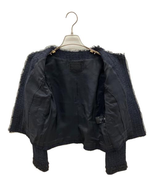 FOXEY BOUTIQUE（フォクシー ブティック）FOXEY BOUTIQUE (フォクシー ブティック) クラシックツイード ノーカラージャケット ネイビー サイズ:40の古着・服飾アイテム