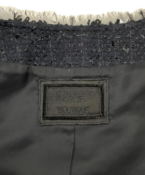 FOXEY BOUTIQUE（フォクシー ブティック）FOXEY BOUTIQUE (フォクシー ブティック) クラシックツイード ノーカラージャケット ネイビー サイズ:40の古着・服飾アイテム