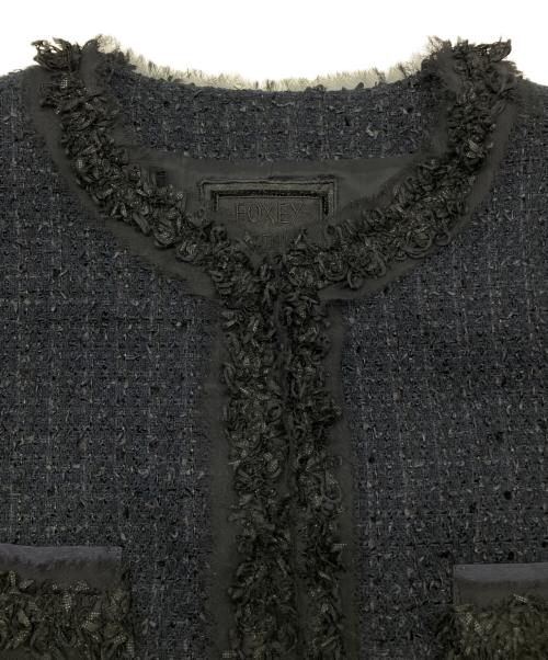 FOXEY BOUTIQUE（フォクシー ブティック）FOXEY BOUTIQUE (フォクシー ブティック) クラシックツイード ノーカラージャケット ネイビー サイズ:40の古着・服飾アイテム