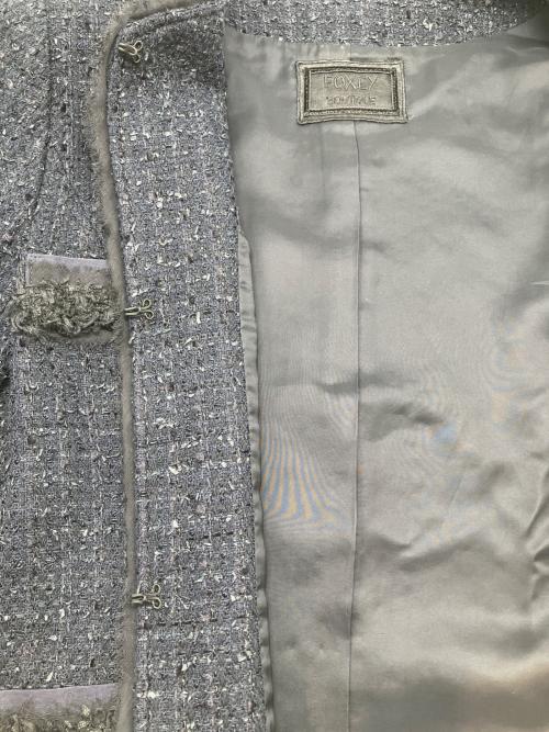 FOXEY BOUTIQUE（フォクシー ブティック）FOXEY BOUTIQUE (フォクシー ブティック) クラシックツイード ノーカラージャケット ネイビー サイズ:40の古着・服飾アイテム