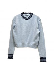 PRADA（プラダ）の古着「Light Blue Cashmere Blend Sweater/トライアングル ロゴ カシミヤ ネックセーター」｜サファイアブルー