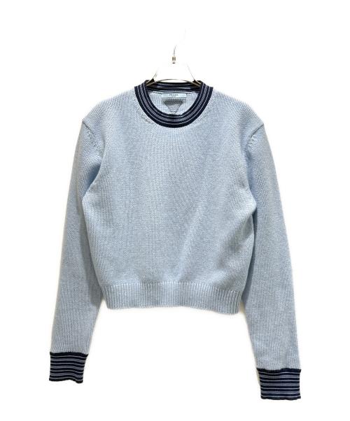 PRADA（プラダ）PRADA (プラダ) Light Blue Cashmere Blend Sweater/トライアングル ロゴ カシミヤ ネックセーター サファイアブルー サイズ:38の古着・服飾アイテム