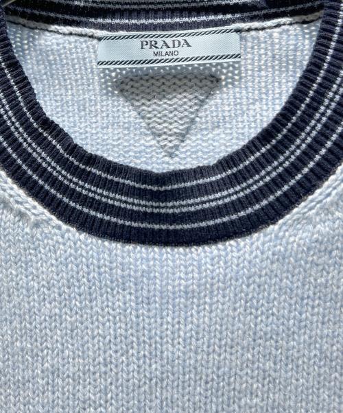 PRADA（プラダ）PRADA (プラダ) Light Blue Cashmere Blend Sweater/トライアングル ロゴ カシミヤ ネックセーター サファイアブルー サイズ:38の古着・服飾アイテム