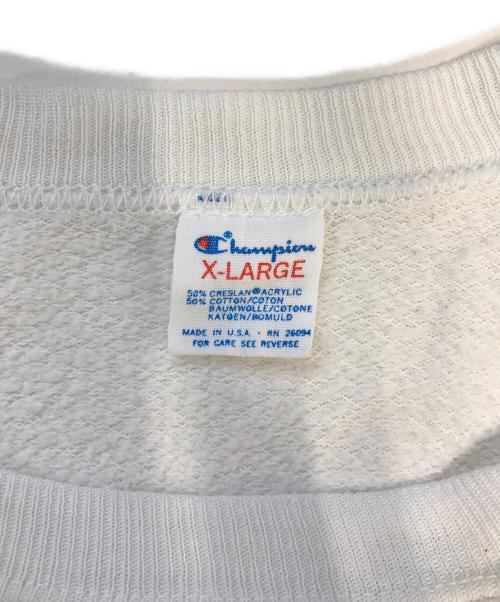 Champion（チャンピオン）Champion (チャンピオン) 染み込みプリント ラグランスウェット ホワイト サイズ:X‐LARGEの古着・服飾アイテム