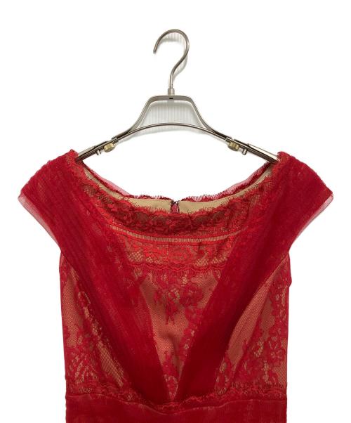 TADASHI SHOJI（タダシ ショージ）TADASHI SHOJI (タダシ ショージ) レースチュールコンビドレス レッドの古着・服飾アイテム
