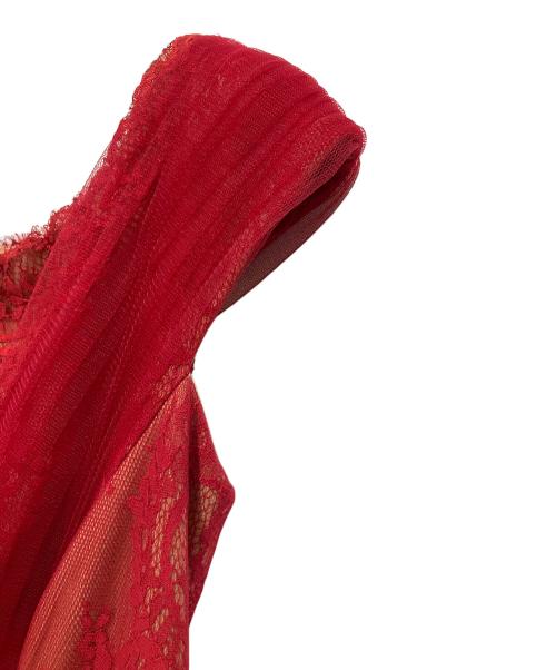 TADASHI SHOJI（タダシ ショージ）TADASHI SHOJI (タダシ ショージ) レースチュールコンビドレス レッドの古着・服飾アイテム
