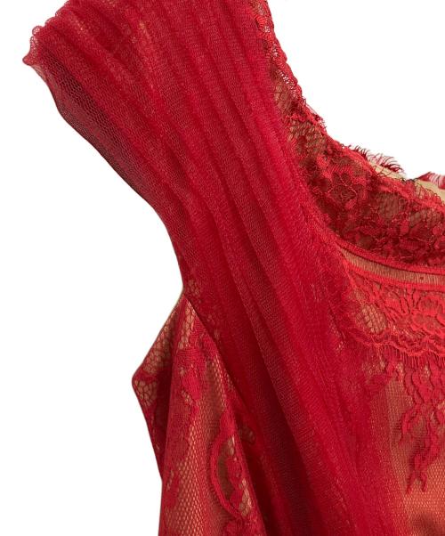 TADASHI SHOJI（タダシ ショージ）TADASHI SHOJI (タダシ ショージ) レースチュールコンビドレス レッドの古着・服飾アイテム