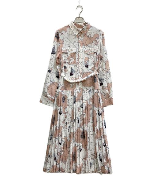 Diagram（ダイアグラム）Diagram (ダイアグラム) マッププリントシャツワンピース ホワイト×ベージュ サイズ:38の古着・服飾アイテム
