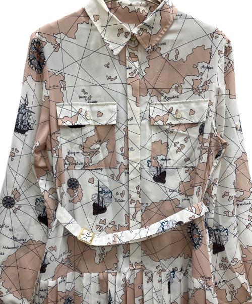 Diagram（ダイアグラム）Diagram (ダイアグラム) マッププリントシャツワンピース ホワイト×ベージュ サイズ:38の古着・服飾アイテム