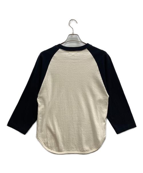 BLURHMS（ブラームス）blurhms (ブラームス) Co/Silk Nep Baseball Raglan Tee ブラック×アイボリーの古着・服飾アイテム